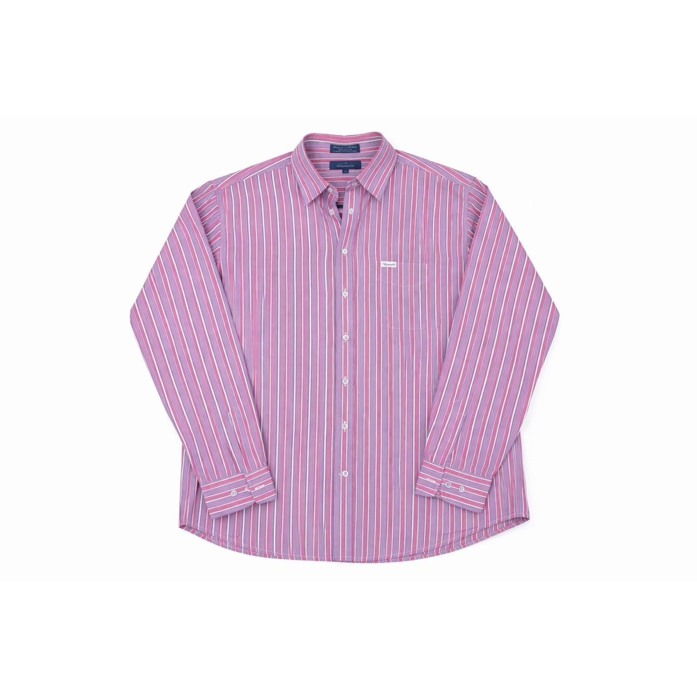 Faconnable Button Up Shirt Mens XL Pink Purple Striped Cotton Long Sleeve